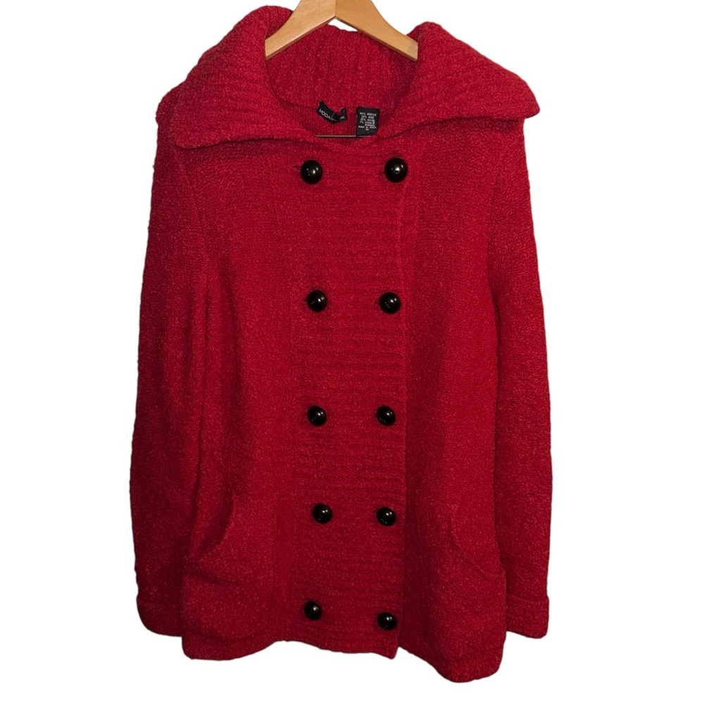 Moda International Red Double-Breasted Sweater Coat size Medium wool blend
